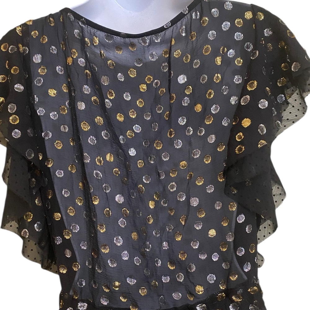 Y2K Sheer Dress Whimsigoth Women SZ Large Embroidered Metallic Dots Dark Fairy - Picture 10 of 14
